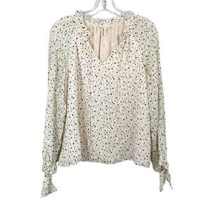Rebecca Taylor Ivory & Black Star Print Long Sleeve Blouse Silk - Women's Size 2